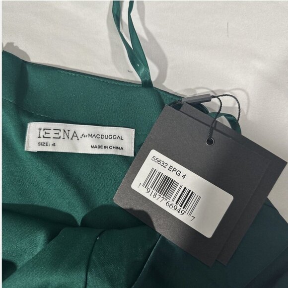 NWT $358 IEENA Mac Duggal [ 4 ] Satin One Shoulder‎ Puff Sleeve Gown Green Q470 - Picture 6 of 16